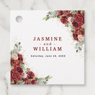 Burgundy Floral Gold Geometric Wedding Favor Tags