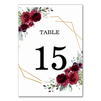 Burgundy Floral Gold Geometric Wedding Table Numbe Number