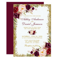 Burgundy Floral Gold Glitter Wedding Invitation B
