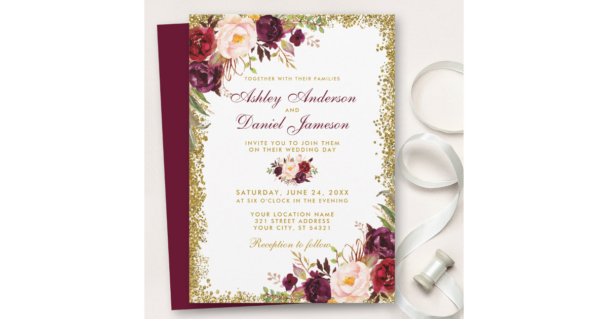 Vintage Monogram Wedding Invitation Suite for Burgundy Wedding Theme