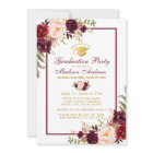 Burgundy Floral Gold Graduation Party Invitation