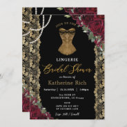 Burgundy Floral Gold Lace Lingerie Bridal Shower Invitation at Zazzle