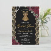 Burgundy Floral Gold Lace Lingerie Bridal Shower Invitation 