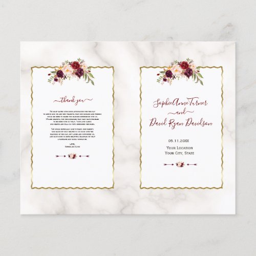 Burgundy Floral Gold Marble Calligraphy Program