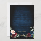 Burgundy Floral Gold Navy Blue Bridal Shower Invitation (Back)