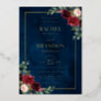 Burgundy Floral Gold Navy Blue Rustic Wedding Foil Invitation