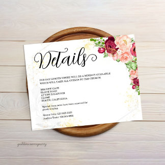 Burgundy Floral Gold Polygonal Geometric Wedding Enclosure Card