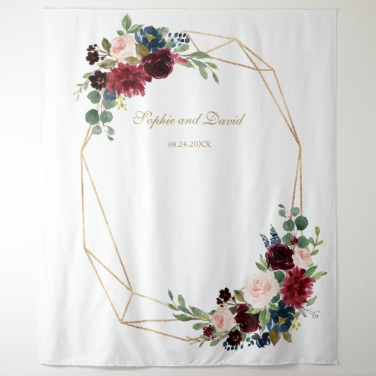 Burgundy Floral Gold Wedding Photo Booth Backdrop | Zazzle.com