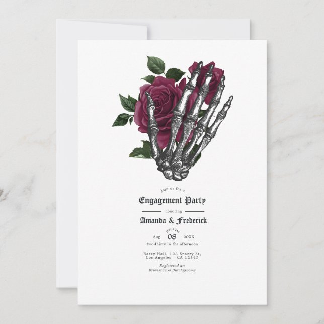 Burgundy Floral Gothic Engagement Party Invitation (Front)