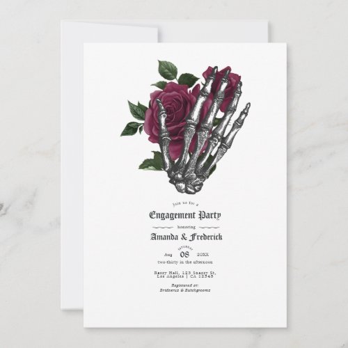 Burgundy Floral Gothic Engagement Party Invitation