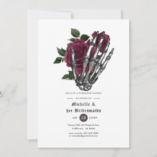 Burgundy Floral Gothic Skulls Bridesmaids Luncheon Invitation