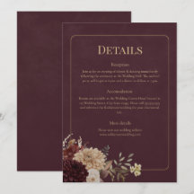 Burgundy Floral Gothic Wedding Details Card