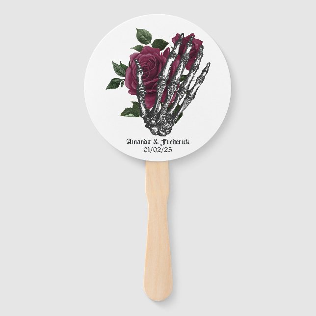 Burgundy Floral Gothic Wedding Hand Fan (Front)