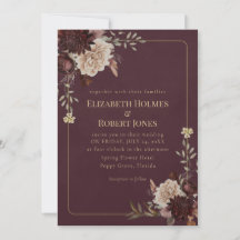 Burgundy Floral Gothic Wedding Invitation