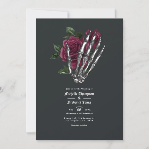 Burgundy Floral Gothic Wedding QR Code Invitation