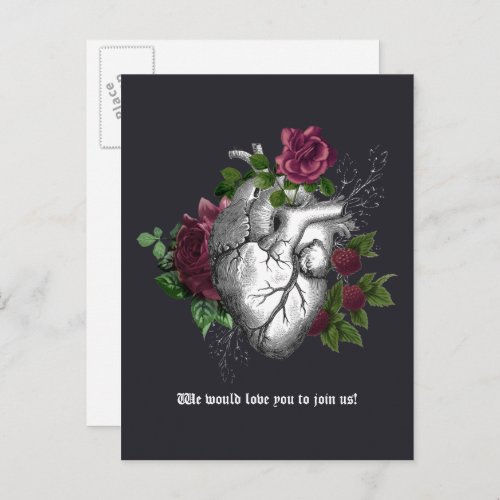 Burgundy Floral Gothic Wedding Reminder Postcard