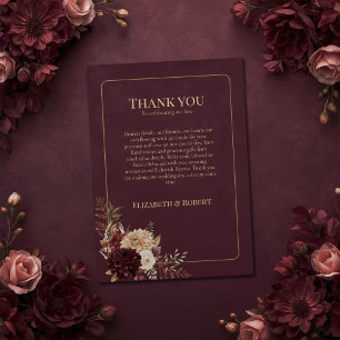 Burgundy Floral Gothic Wedding Thank You Card