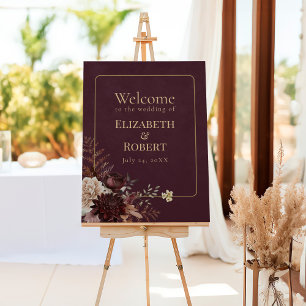 Burgundy Floral Gothic Wedding Welcome Sign