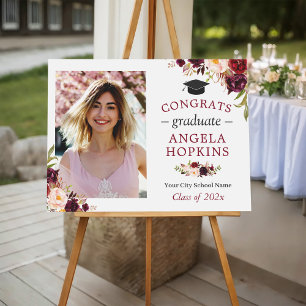 Burgundy Floral Graduate Photo Graduation Congrats Foam Board