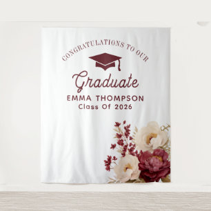 Burgundy Floral Graduation Class Of 2026 Backdrop