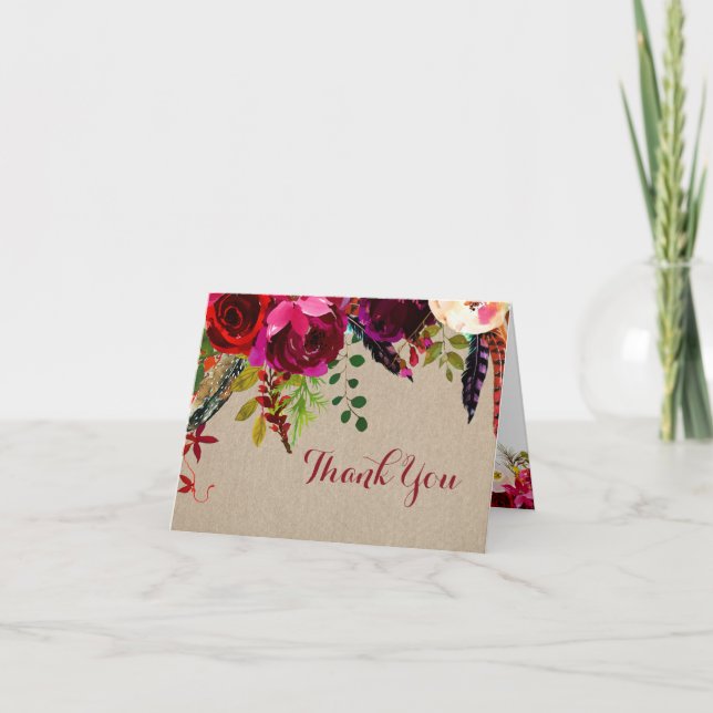 Burgundy Floral Graduation Thank you note 3979 Card (Front)