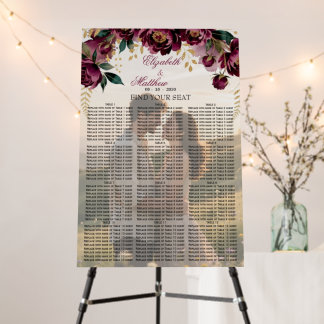 Burgundy Floral Gray Gold Luxury Wedding Foam Board