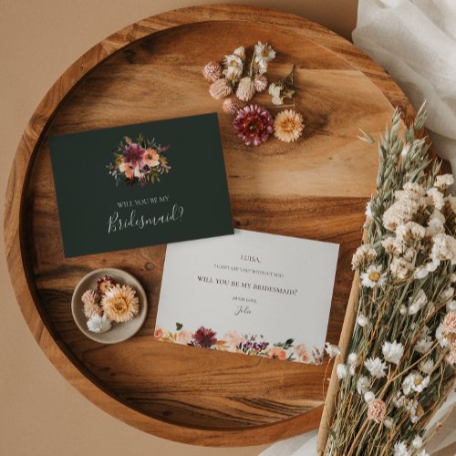 Burgundy Floral  Green Bridesmaid Proposal Card