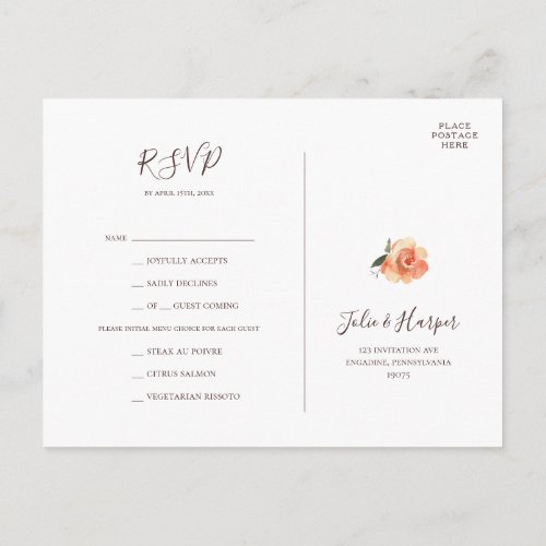 Burgundy Floral  Green Menu Choice RSVP Postcard