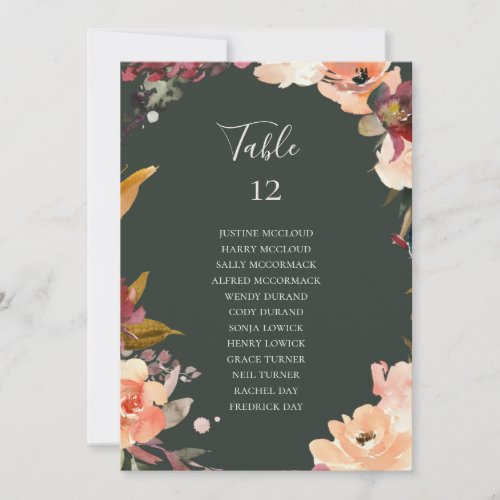 Burgundy Floral  Green Table Number Seating Chart