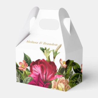 Burgundy Floral Green White Gold Wedding Party Favor Boxes