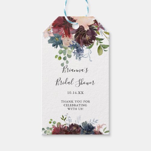 Burgundy Floral Greenery Bridal Shower Gift Tags