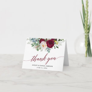 Burgundy Floral Greenery Calligraphy Wedding Note Letterpress Thank You Card