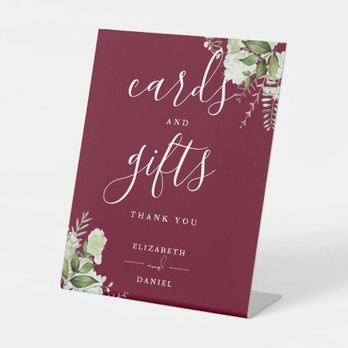 Burgundy Floral Greenery Cards And Gifts Pedestal Sign