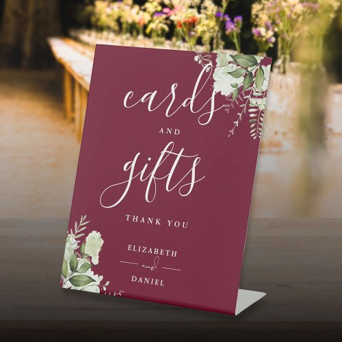 Burgundy Floral Greenery Cards And Gifts Pedestal Sign