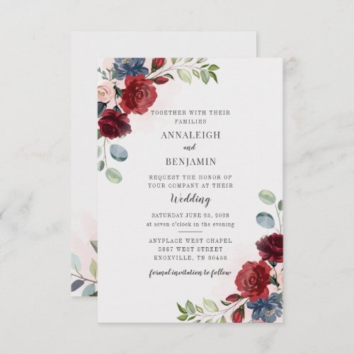 Burgundy Floral Greenery Foliage Blush Wedding Invitation