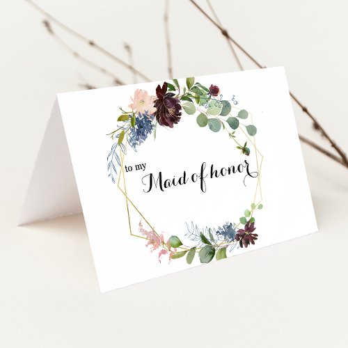 Burgundy Floral Greenery Maid of Honor Thank You