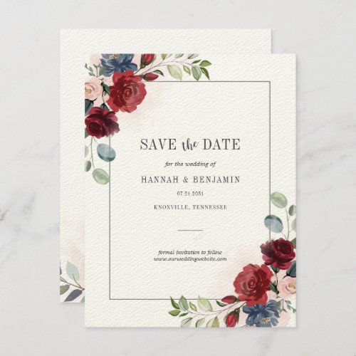 Burgundy Floral Greenery Save the Date