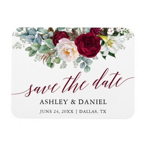 Burgundy Floral Greenery Save the Date Magnet