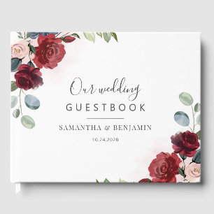 Burgundy Floral Greenery Script Wedding Guest Book