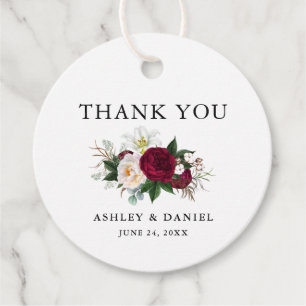 Burgundy Floral Greenery Wedding Favor Tags