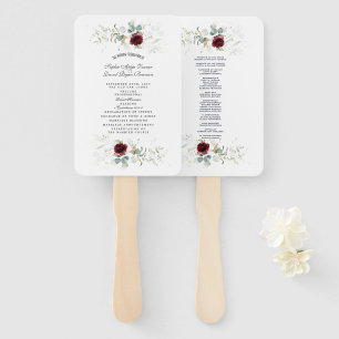 Burgundy Floral Greenery Wedding Program Hand Fan