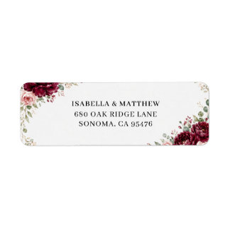 Burgundy Floral Greenery Wedding Return Address Label