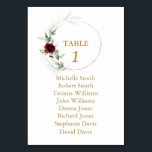Burgundy Floral Greenery Wedding Seating Chart   Table Number<br><div class="desc">Elegant design featuring watercolour burgundy flowers,  airy leaves,  eucalyptus,  faux gold leaves,  on the back initials and floral wreath. Use Personalize tool to add your info. Matching items could be found in my Burgundy Floral Airy Greenery Collection.</div>