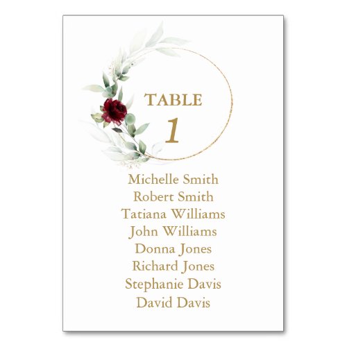 Burgundy Floral Greenery Wedding Seating Chart   Table Number