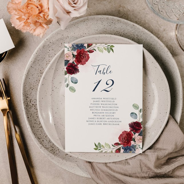 Burgundy Floral Greenery Wedding Table Number 12 (Creator Uploaded)