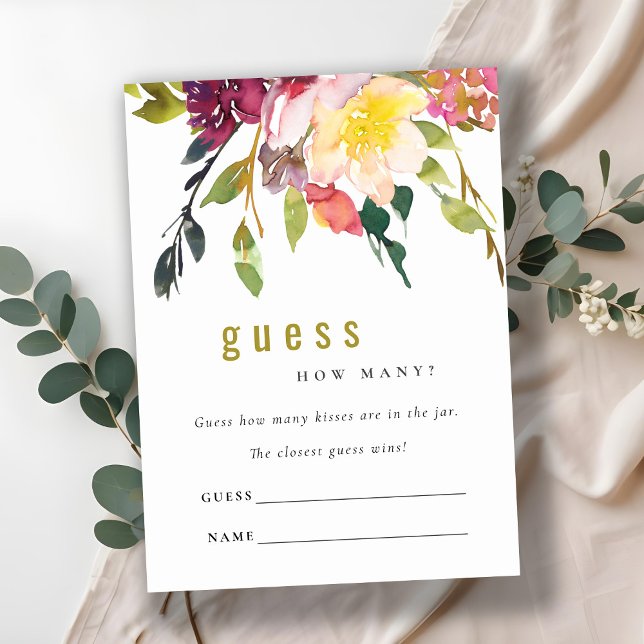 Burgundy Floral Guess How Many Kisses Game Card (Creator Uploaded)