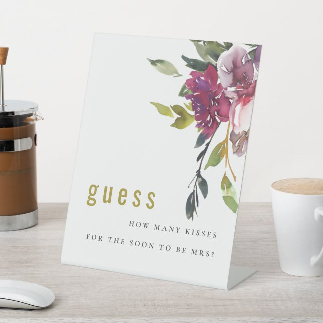 Burgundy Floral Guess How Many Kisses Game Pedestal Sign (In SItu)