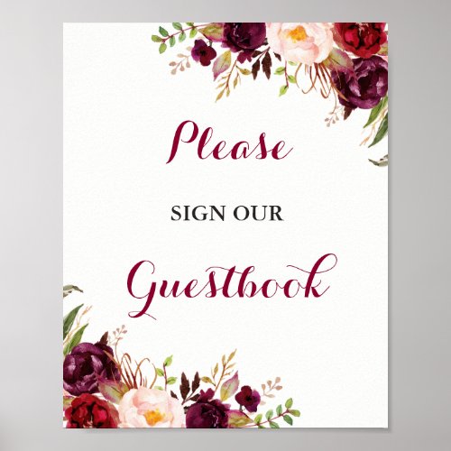 Burgundy Floral Guestbook Wedding Sign