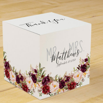 Burgundy Floral Hand Lettered Chic Rustic Wedding Favor Boxes by monogramgallery at Zazzle