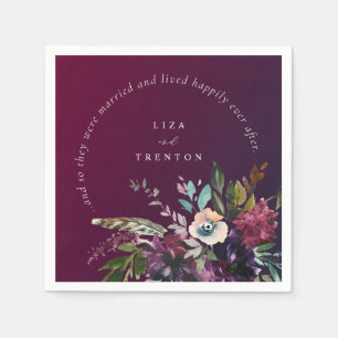 Burgundy Floral Happily Ever After Quote Wedding Napkins